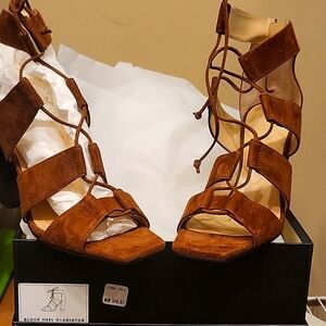 Banana Republic Block Heel Gladiators Brown Kid Suede